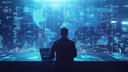 Poster - A professional analyzing data trends on a laptop in a modern office setting.