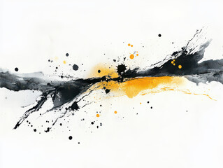 Naklejka na meble Abstract black and yellow ink splash on a white canvas, exuding energy and movement.