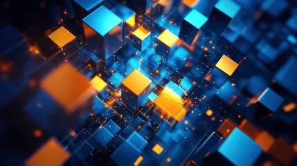 Aufkleber - This futuristic and dynamic background consists of glowing blue and orange cubes.