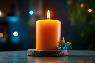 Poster - Hyper-realistic image of a flame dancing on a candle wick in a dark setting, with detailed light and shadows capturing the subtle beauty of heat, symbolizing warmth and focus