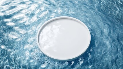 Poster - A circular, white object floating on rippling water, suggesting calmness and tranquility.