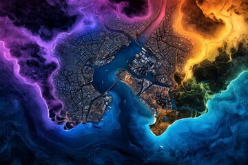 Poster - Watercolor illustration of a city blueprint, with soft pastel colors and loose lines capturing the essence of urban planning in a delicate, artistic style, symbolizing creativity and urbanity