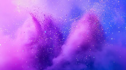 Poster - Various explosions of purple color powder frozen on a colorful festive background.