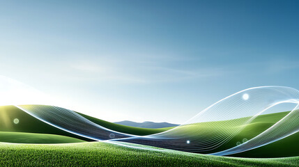 Poster - Abstract art of flowing energy merging with lush green landscapes a visual journey into the harmony of nature and motion