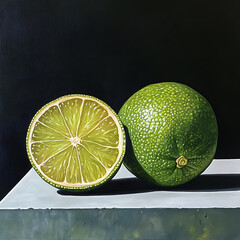 Aufkleber - Green lime with cut in half