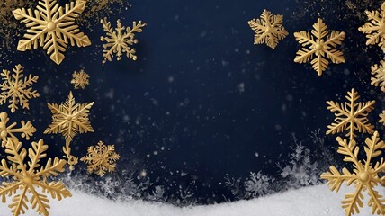 Elegant winter backdrop with navy and gold snowflakes.