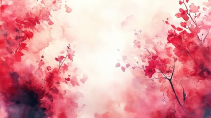 Poster - A serene watercolor landscape with soft hues and abstract foliage.