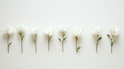 Poster - A row of white flowers arranged on a light background, showcasing simplicity and elegance.