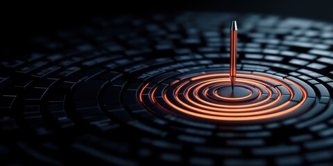 Poster - A striking visual of concentric circular patterns with a glowing orange element piercing through the center, set against a dark backdrop.
