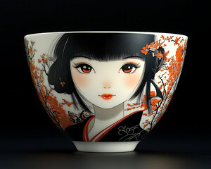 decorative bowl featuring beautiful illustration of girl with flowers