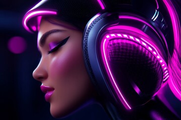 Poster - Cyberpunk-inspired digital rendering of a hair follicle with neon-lit labels and holographic display, capturing a futuristic look at skin anatomy, symbolizing tech and depth
