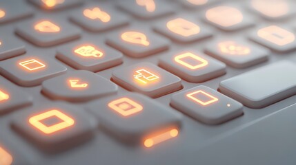Leinwandbilder - Würfel in white with glowing communication symbols on a white keyboard