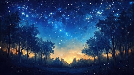 Wall Mural - Night sky adorned with countless stars and a beautifully drawn Milky Way, showcasing a dark blue sky filled with galaxies. Perfect for capturing the essence of the cosmos.