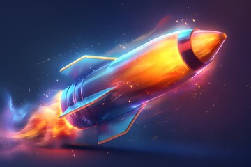 Poster - Vibrant Rocket Launching into Space with Colorful Flames and Sparks