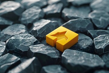 Poster - Vibrant Yellow Symbol on Dark Textured Rocks