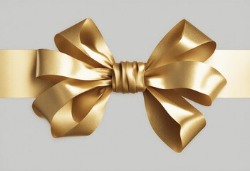 Wall Mural - Shiny golden gift bow with textured ribbon loops on a white background transparent