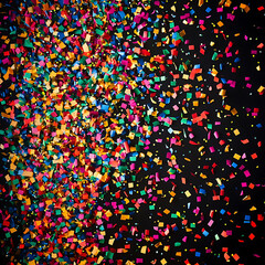 Poster - Colorful celebration background with various party confetti bal
