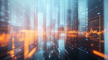 Poster - A captivating abstract illustration of a stock market environment, featuring glowing lines and digital motifs that represent trading activities.