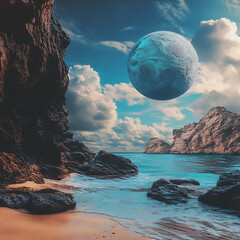 Poster - Planet landscape view from a beach