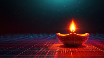 Wall Mural - futuristic lamp design, glowing on a digital grid background, symbolizing the union of traditional d
