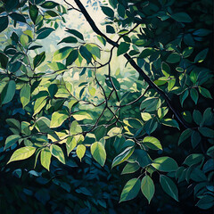 Poster - Green leaves morning