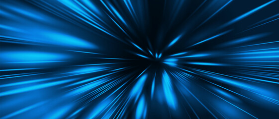 Poster - abstract blue light speed zoom on black background technology vector