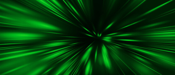 Poster - abstract green light speed zoom on black background technology vector