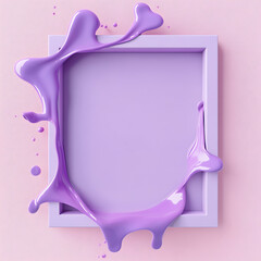 Poster - Square frame with violet slime on top on a pastel pink background retro futuristic conceptual background 