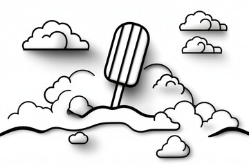 Aufkleber - Clean outline of a melting popsicle in a minimalist style, capturing the carefree essence of summer in simple lines, symbolizing joy and simplicity