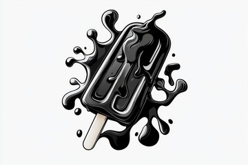 Aufkleber - Clean outline of a melting popsicle in a minimalist style, capturing the carefree essence of summer in simple lines, symbolizing joy and simplicity