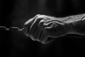 Close-up of a suspectâ€™s hand gripping the edge of a table tightly, with intense lighting capturing the nervousness and tension of interrogation, symbolizing suspense and unease