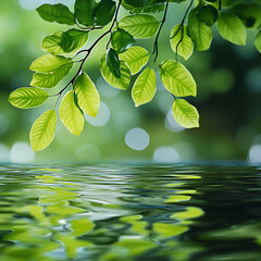 Poster - Fresh green leaves over water