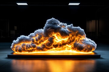 Poster - Digital holographic smoke in a futuristic lab, with soft, glowing trails capturing the ethereal and high-tech essence of smoke in a virtual world, symbolizing innovation and beauty