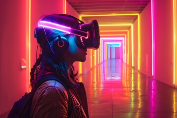 Poster - Immersive Virtual Reality Experience in a Neon-Lit Corridor