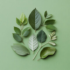 Poster - Creative layout made of green leaves flat lay nature spring concept 