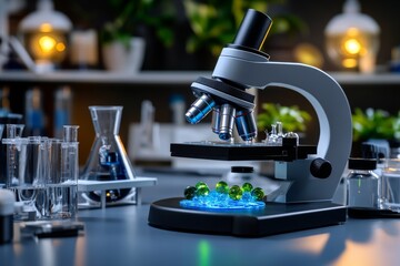 Poster - Futuristic crime lab with holographic screens showing evidence and analysis, capturing the advanced technological aspects of investigations, symbolizing progress and clarity