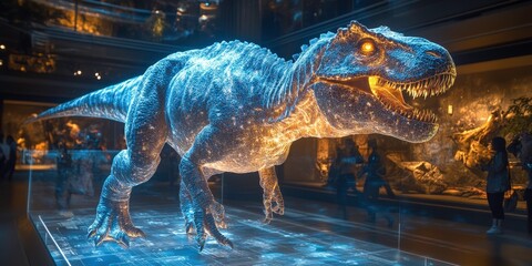 Dynamic holographic t-rex display in modern museum setting