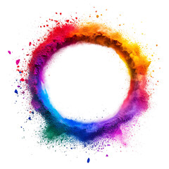 Leinwandbilder - Colorful rainbow holi paint color powder explosion ring circle with copy space isolated on white background peace rgb beautiful party concept