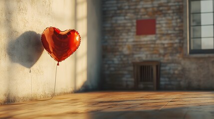 Aufkleber - Side-angle view of a single red heart balloon floating in a room decorated for Valentine s, 4K resolution