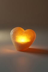 Poster - Side-angle view of a small, heart-shaped candle glowing softly on a plain background, 4K resolution