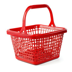 Fototapete - Red basket shopping fly grocery supermarket white isolated with clipping path