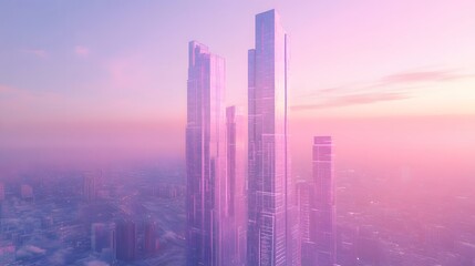 Wall Mural - 
Promote, Imigaine, Saudi, Riyadh, Details, 3D, Future, Innovation, High End, Neural System, Ai, Towers, City, Codes, Network, Marketing, Kingdom Tower, Creative, Blue, Purple, Pink, Sky, Real, more D