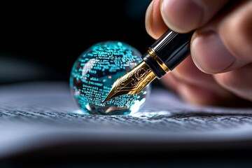 Poster - Close-up of a detectiveâ€™s hand with a pen, writing notes in a case file, capturing the diligence and precision of building a case, symbolizing professionalism and detail