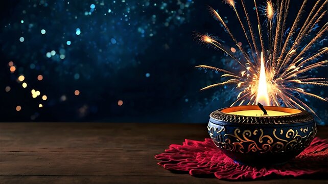 Happy Diwali decorated background on the night