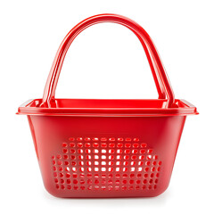 Poster - Red basket shopping fly grocery supermarket white isolated with clipping path
