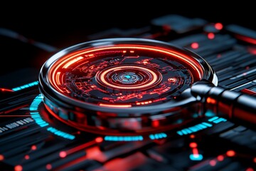Aufkleber - Holographic magnifying glass hovering over a digital map with data points, capturing the futuristic approach to investigations, symbolizing precision and innovation