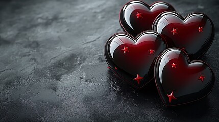Poster - Red Hearts with Stars on Black Background Valentine s Day Love Romance Decor