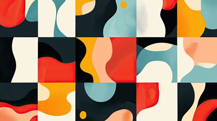 Poster - Abstract Geometric Pattern with Curved Shapes and Vibrant Colors