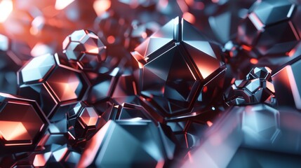 Aufkleber - A high-tech abstract wallpaper featuring an arrangement of diverse 3D shapes, including octahedrons and cylinders