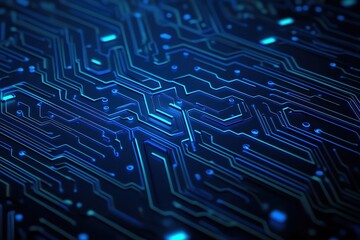 Poster - Abstract blue circuit board design, digital technology background.
